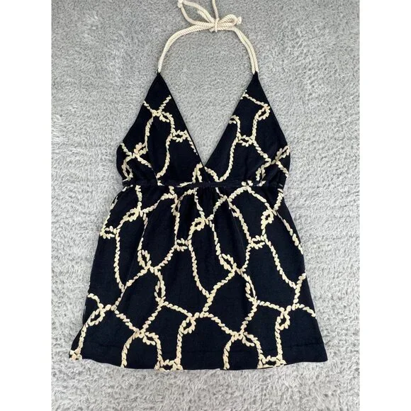 J.Crew Womens Navy & Beige Rope Print Halter Top With Deep V-Neckline - NWOT - Picture 7 of 16